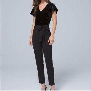 White House Black market, velvet top and polyester bottom jumpsuit.